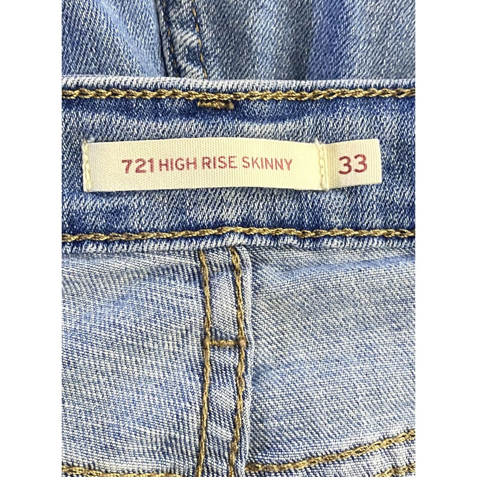 Levi's Levi's 721 High Rise Skinny Jeans Distressed Busted Knee Stretch Denim Blue 33x30 Womens Jeans Skinny Stretch Regular Inseam 30” Size 24" / US 00 / IT 34 - 3 Thumbnail