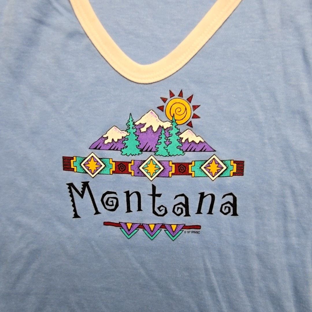 Vintage Vintage Montana Graphic Tee Le Riche Blue White L Shirt Size L / US 10 / IT 46 - 2 Thumbnail