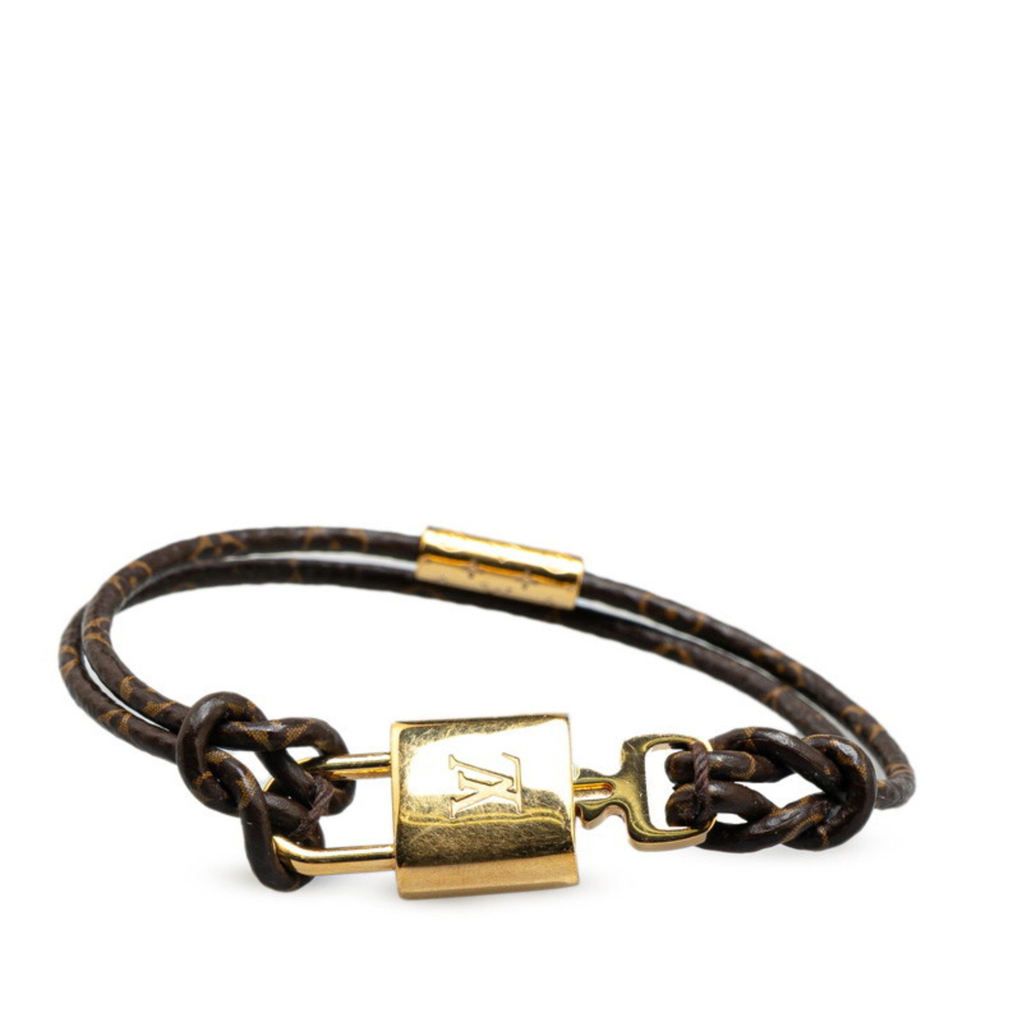 Louis Vuitton Padlock Bracelet M8275F Brown Gold Plated Women's