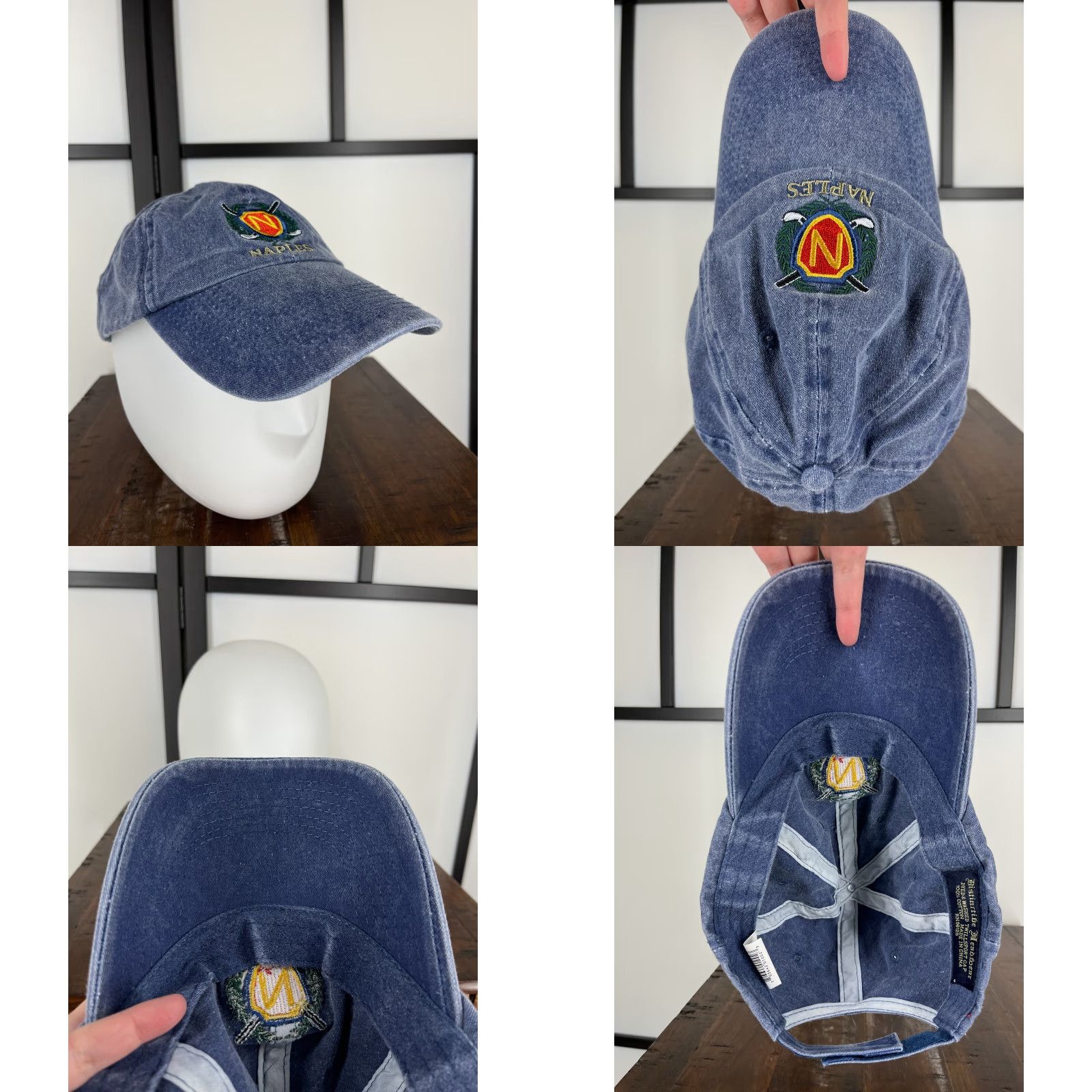 Denime VINTAGE Naples Golf Hat Cap Strap Back Adult One Size Blue Denim Bistiartibe Headwear Size ONE SIZE - 8 Thumbnail