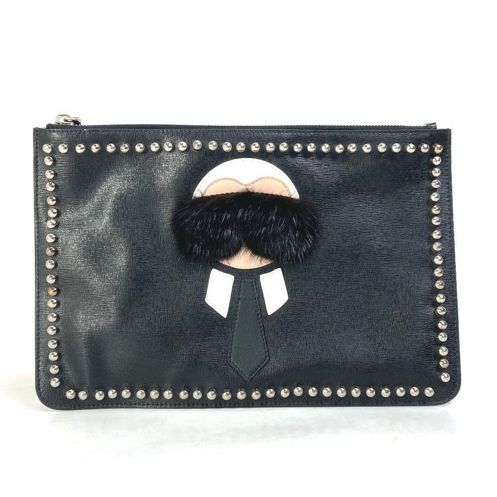 Fendi Fendi Studs Pouch Karl Lagerfeld Carlito Briefcase Clutch Bag Leather Men Black Size ONE SIZE - 1 Thumbnail