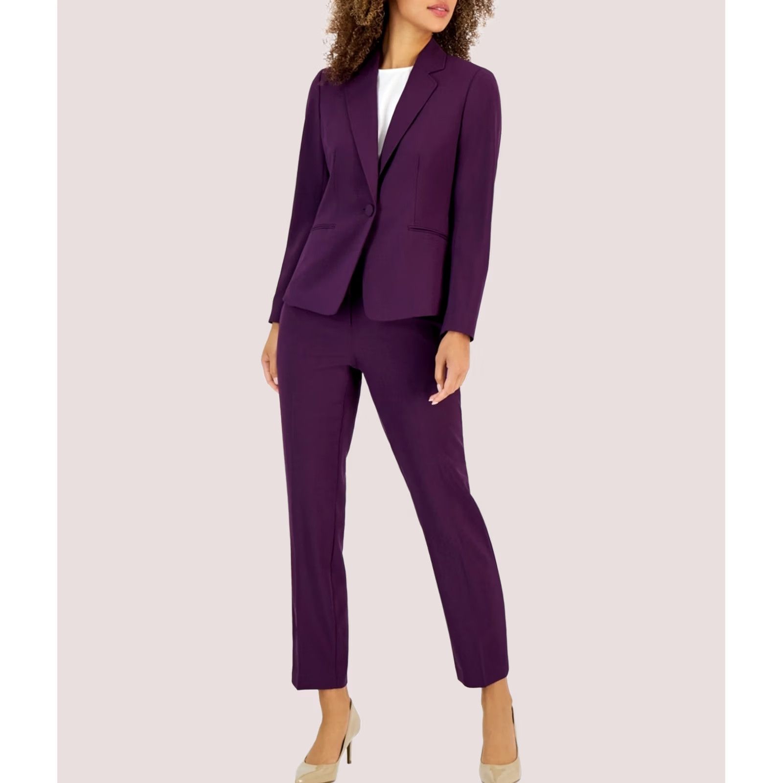 Vintage Le Suit Womens Crepe Solid One Button Blazer Jacket Purple Petite 2P Size XS / US 0-2 / IT 36-38 - 1 Preview