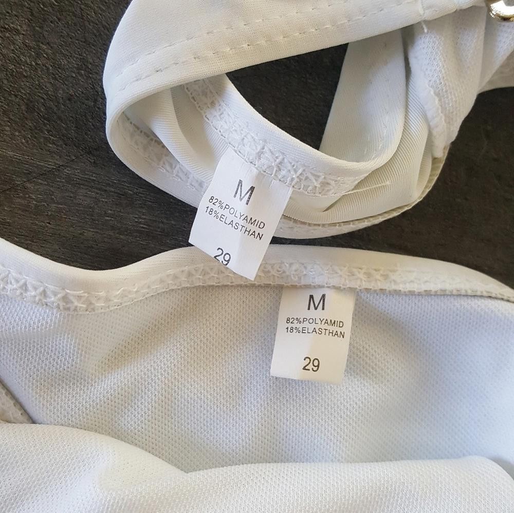Designer White High Neck Strapped Bikini Set Size ONE SIZE - 3 Thumbnail