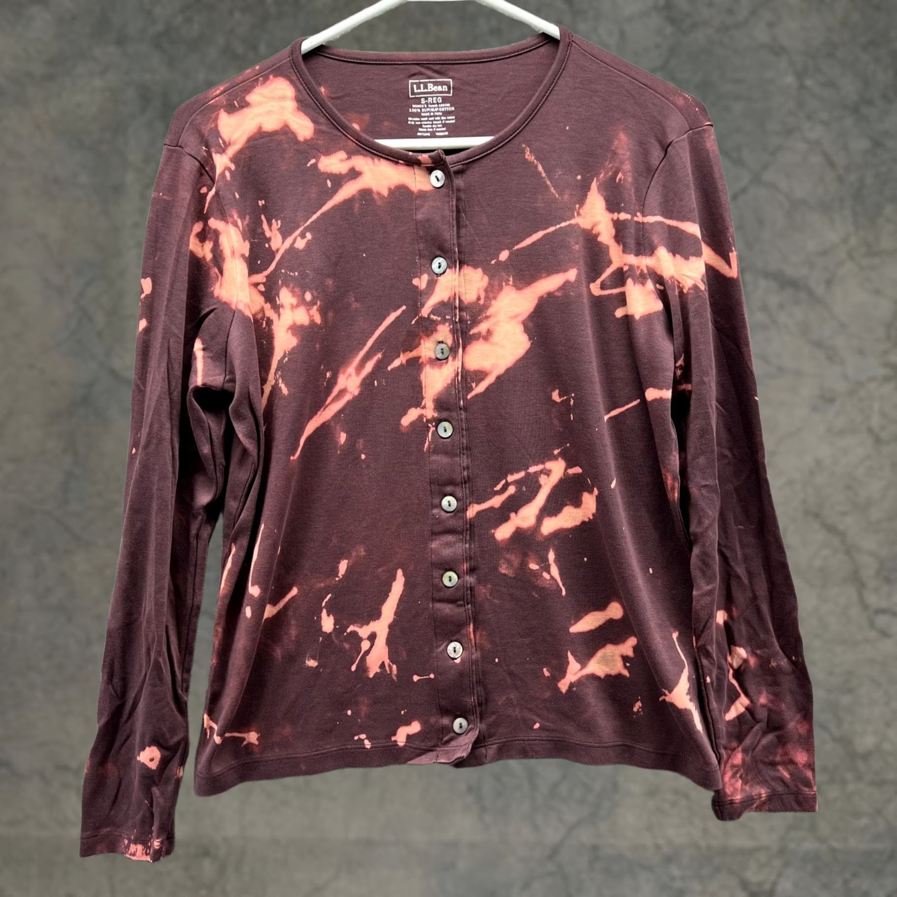 Vintage LL Bean Shirt Womens Small Bleach Dyed Henley Long Sleeve Button Top Purple/Geometric 100% Cotton Womens + Modern, Unique, Casual, All Seasons Size S / US 4 / IT 40 - 1 Thumbnail