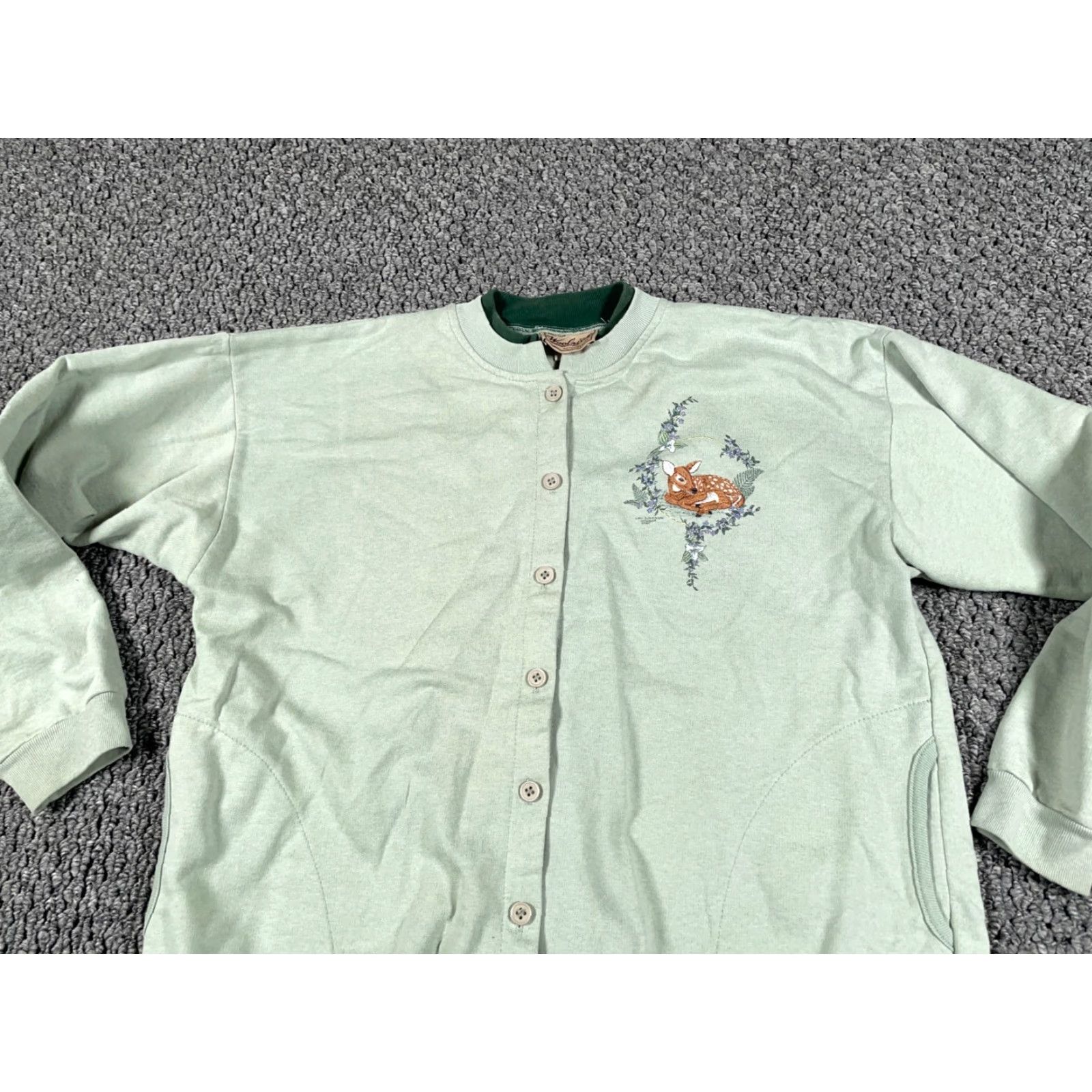 Vintage VINTAGE Woolrich Sweatshirt Cardigan Deer Embroidered Green 90s Graphic Print Women Large Cotton Crew Neck Long Sleeve Size L / US 10 / IT 46 - 5 Thumbnail