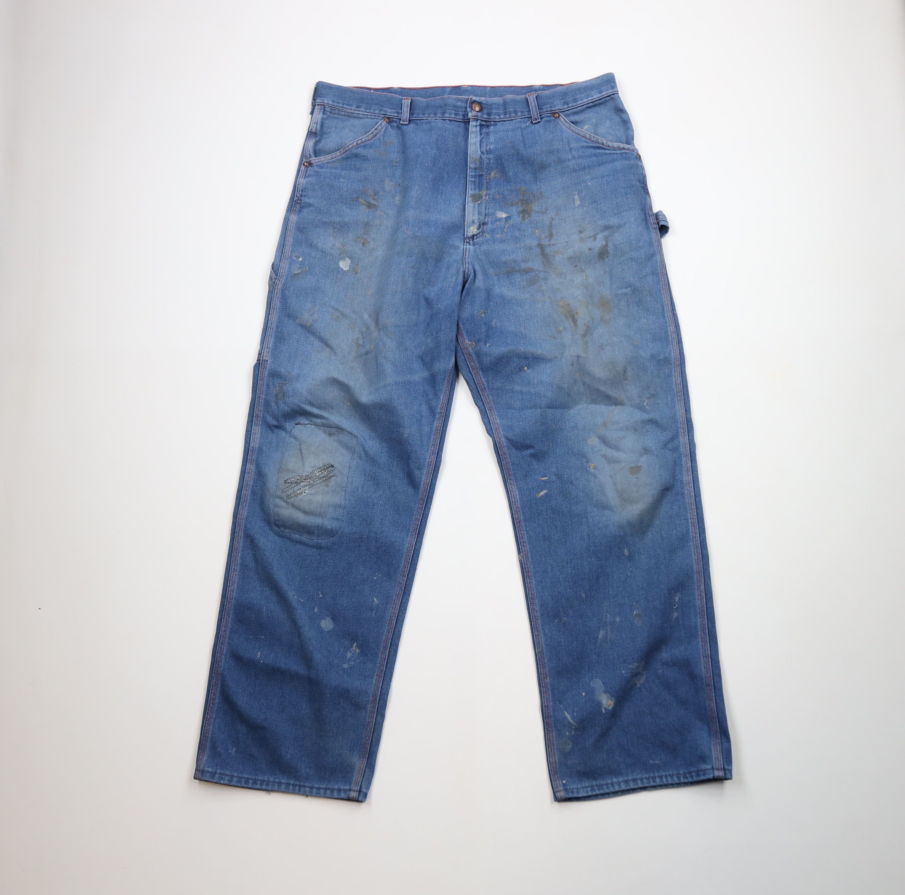 Vintage 90s Big Mac Dungaree Wide Leg Denim Jeans Blue USA