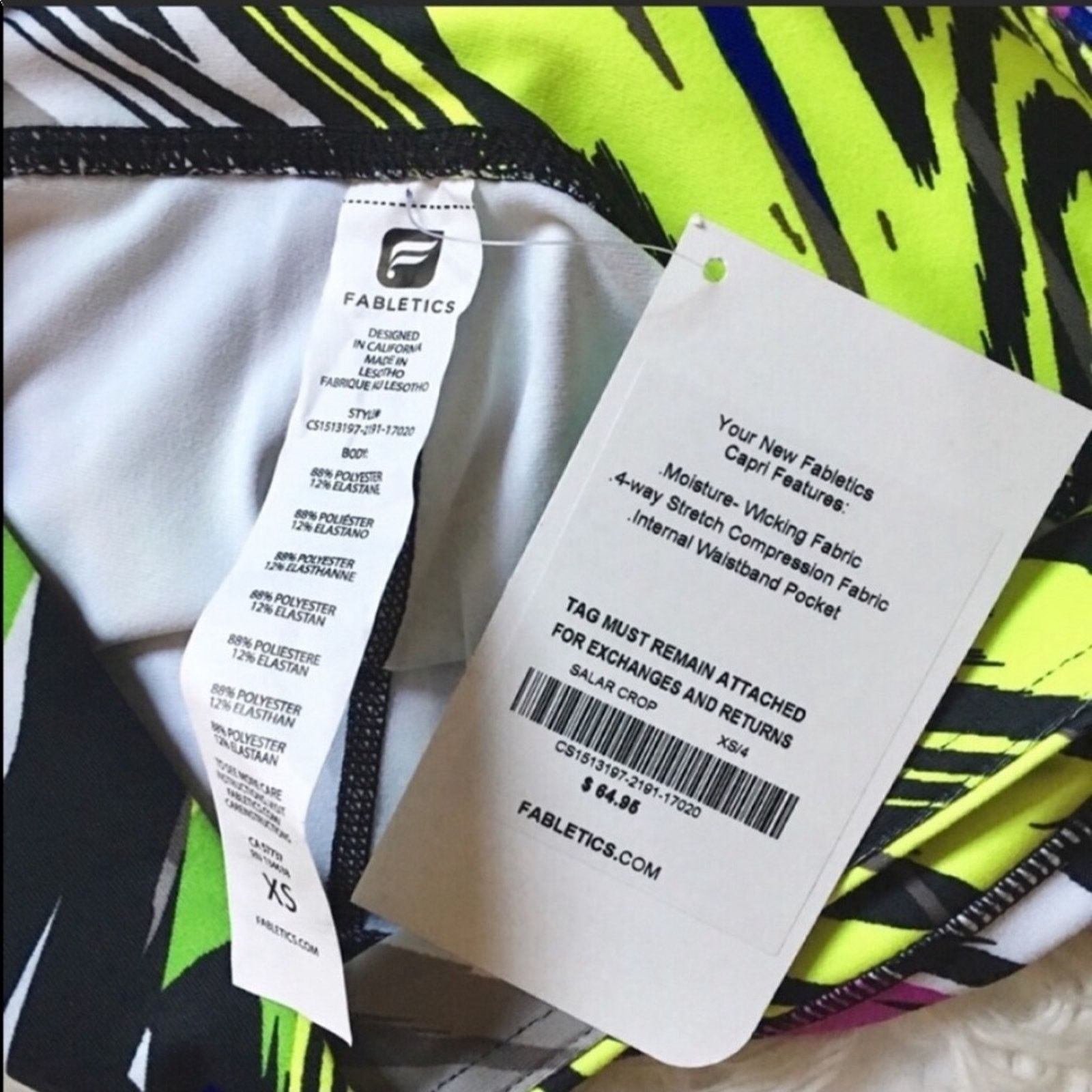 Lululemon NEW FABLETICS Neon Black White Crop Workout Pant Leggings Size 26" / US 2 / IT 38 - 5 Thumbnail