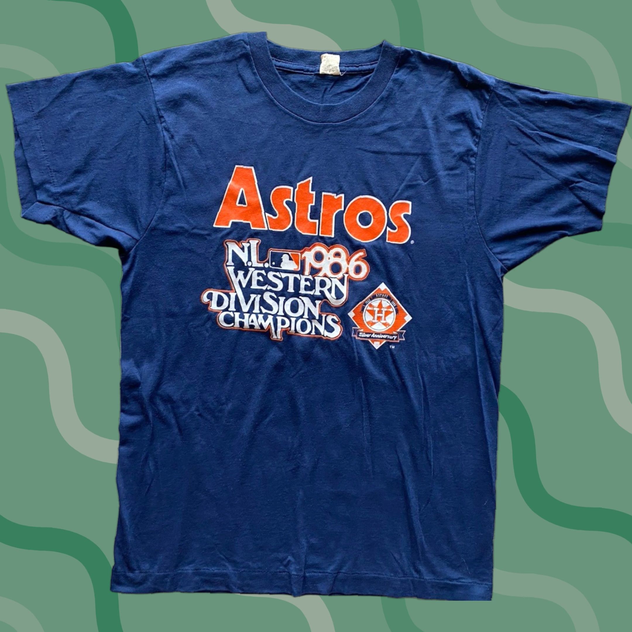VINTAGE Houston Astros T Shirt Screen Stars Large Blue 80s Sports Western Division Champion Men L