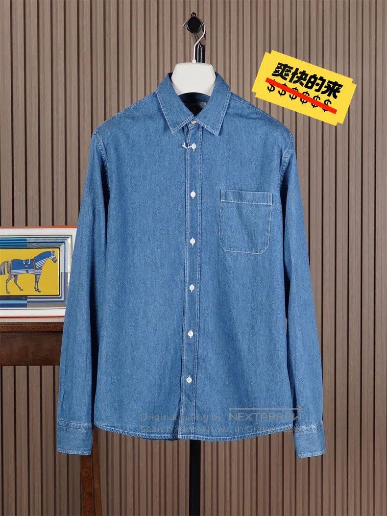 Hermes Hermes size 39 Men's Denim Shirt French Washed Blue Size US M / EU 48-50 / 2 - 1 Thumbnail
