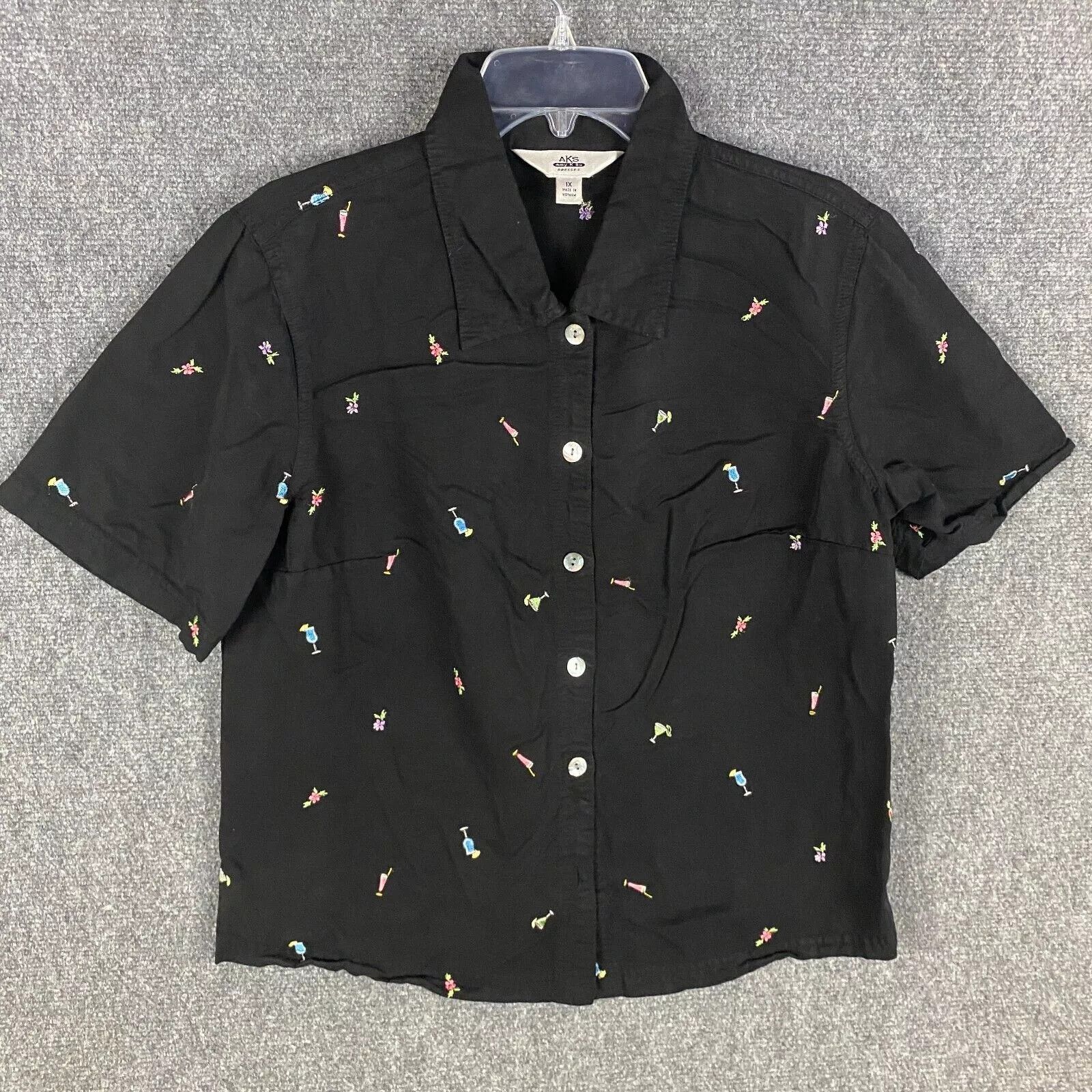 Other AKS Amy K Su Top Women's 1X Button Up Black Plus Size ONE SIZE - 1 Thumbnail