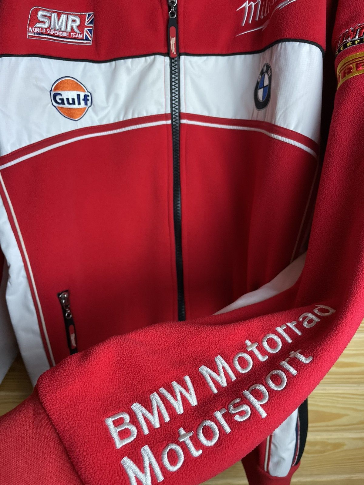BMW × Vintage BMW Racing Milwaukee Motorrad Fleece Jacket XL Bike Red Warm Size US XL / EU 56 / 4 - 5 Thumbnail