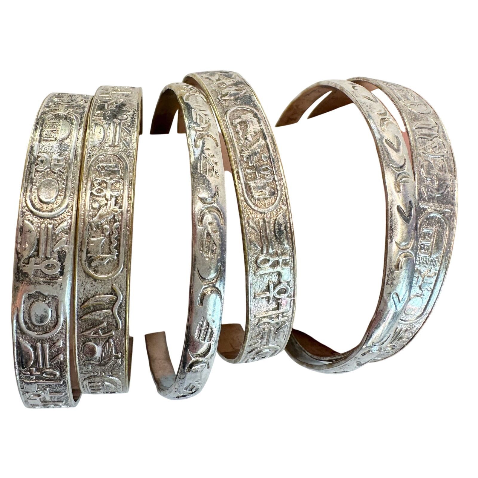 Symbol Etched Silverplated Bangle bracelets Stamped MEXICO