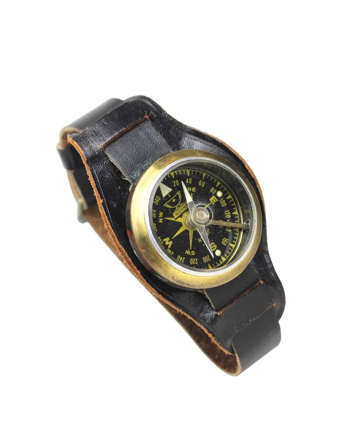 Vintage 1960S MIZUNO BRASS COMPASS ON LEATHER WRISTBAND Size ONE SIZE - 3 Thumbnail