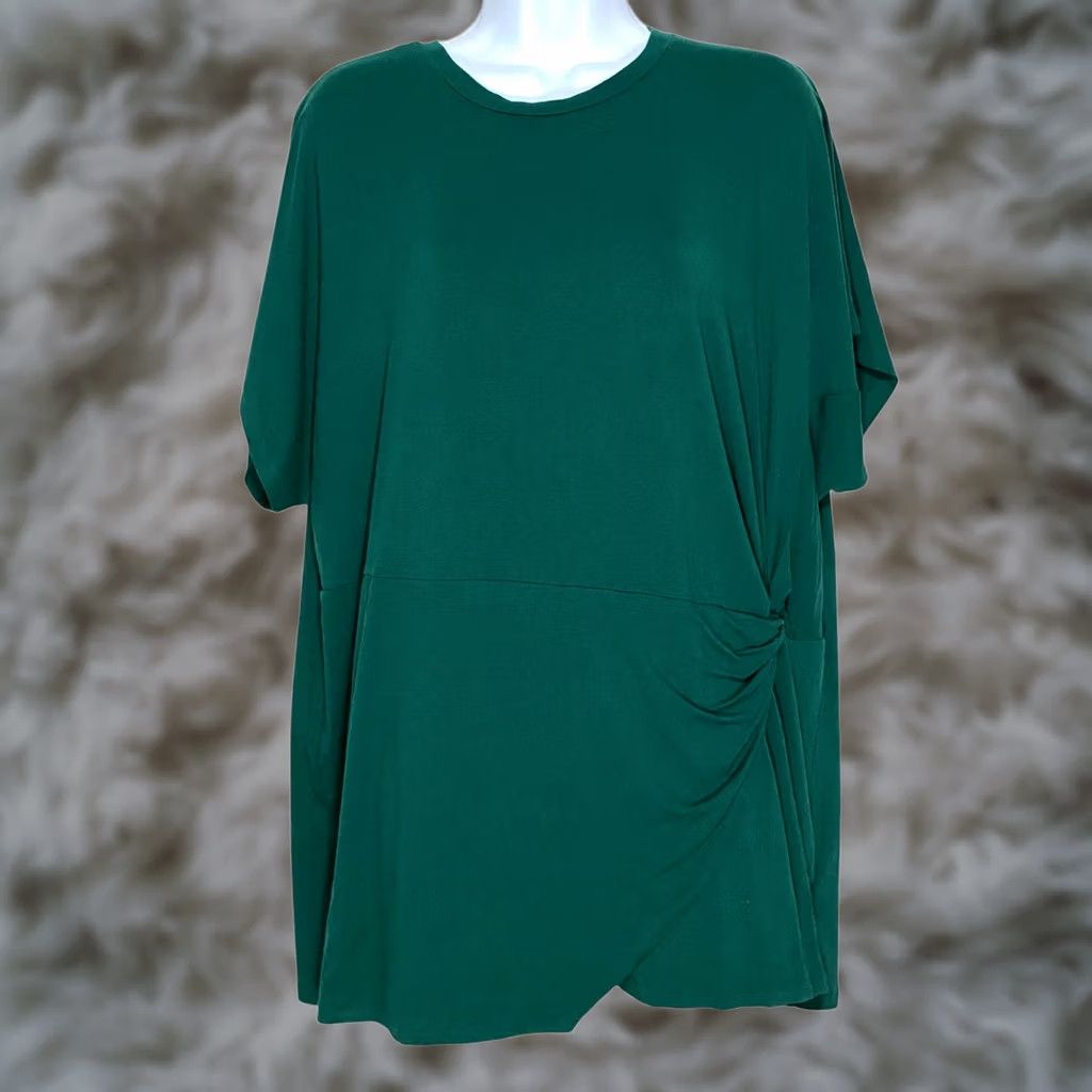 Vintage Ava & Viv Green Tunic Top Side Knot Plus 1X Blouse Lagenlook Flowy NWT Career Work Casual Womens Size XL / US 12-14 / IT 48-50 - 1 Thumbnail