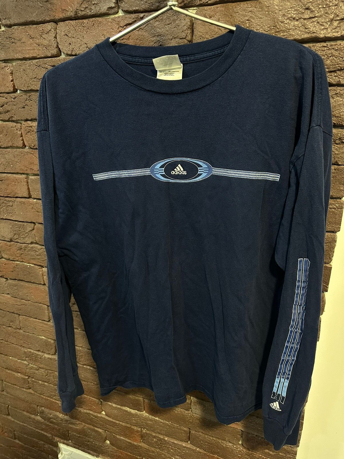 Pre-owned Adidas X Vintage Adidas Long Sleeve Centre Logo Y2k Oversized In Blue