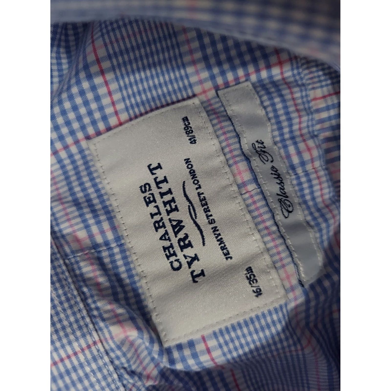 Charles Tyrwhitt Charles Tyrwhitt Mens Dress Shirt 16 35 Blue Button Cotton Size 42R - 4 Thumbnail