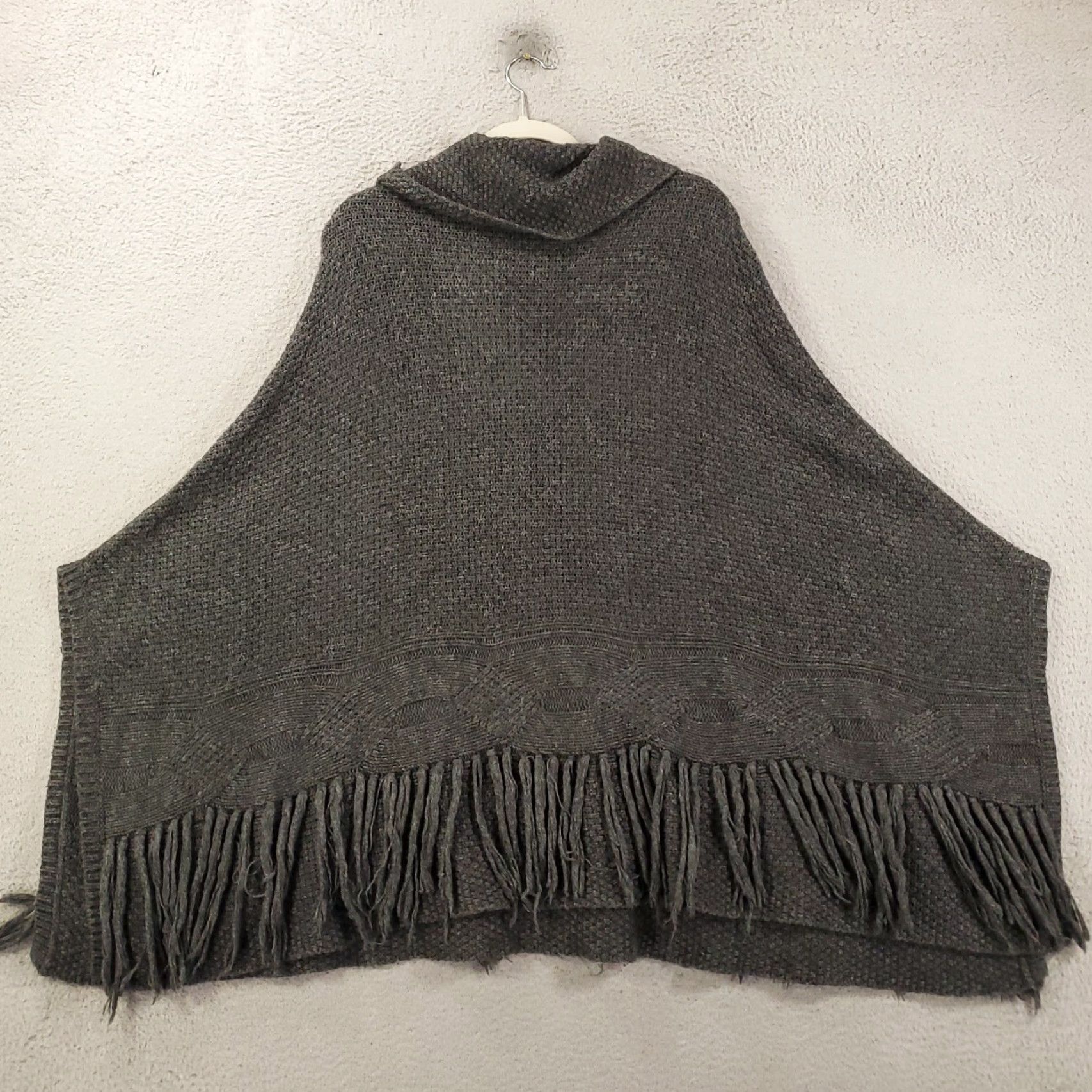 Coldwater Creek Coldwater Creek Sweater Poncho Womens One Size Gray Fringe Hem Cowl Neck Kimono Sleeve Knit Wool Blend Pullover Casual Size ONE SIZE - 7 Thumbnail