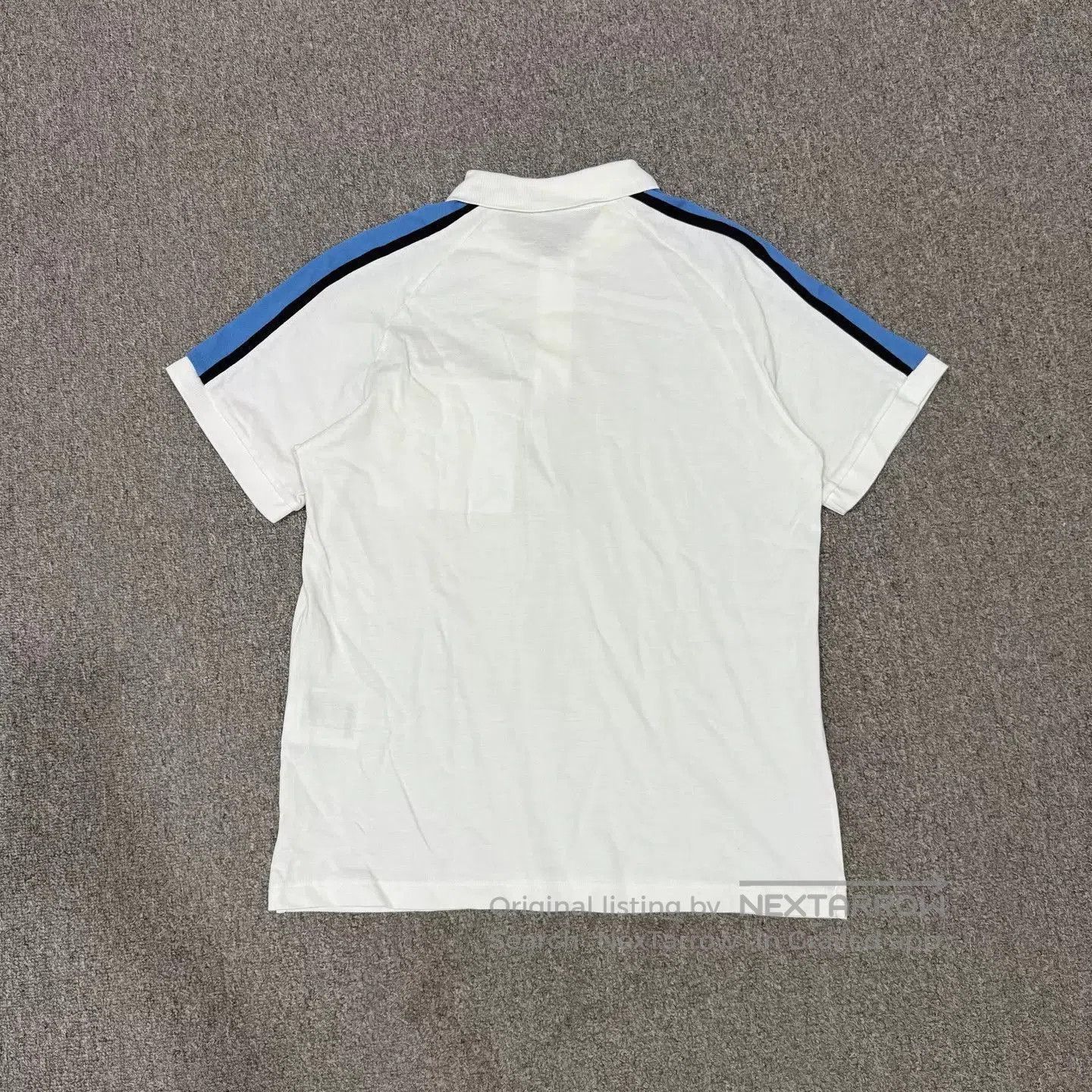 Prada White Polo Shirt with Blue and Black Striped Sleeves. Size US M / EU 48-50 / 2 - 2 Thumbnail