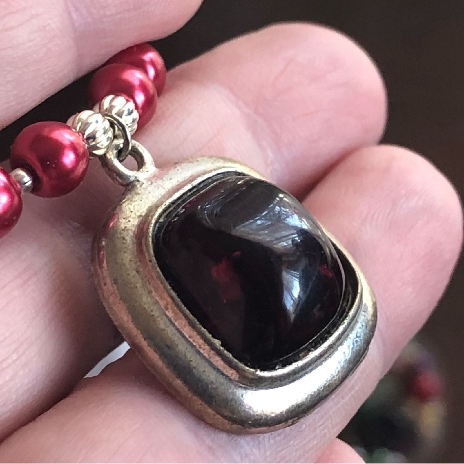 Handmade Handcrafted repurpose dark vampire blood dome Pearl necklac Size ONE SIZE - 11 Thumbnail