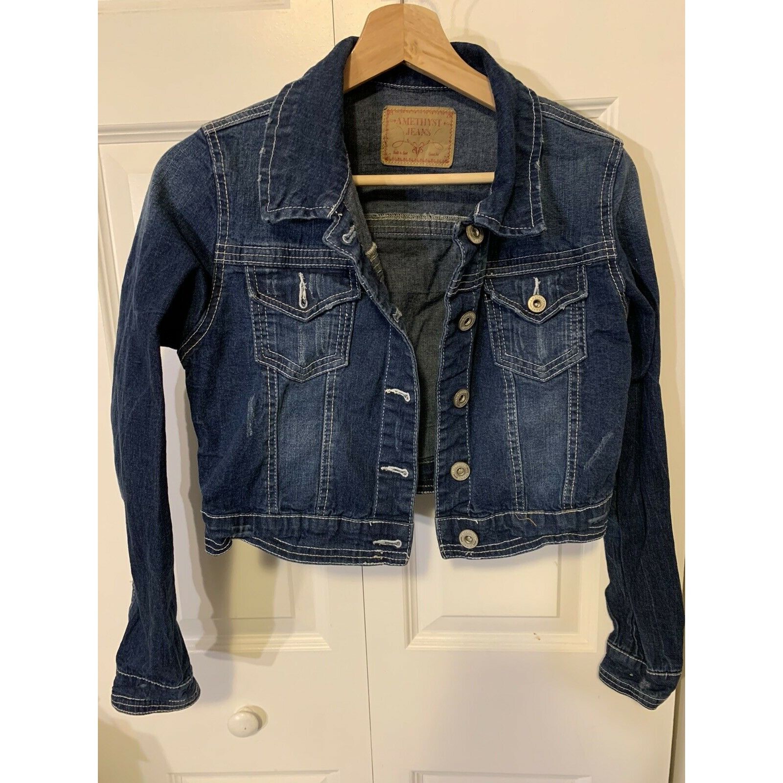 Other AMETHYST JEANS Blue Women Sz M Distressed Denim Jean Jacket Size M / US 6-8 / IT 42-44 - 4 Thumbnail