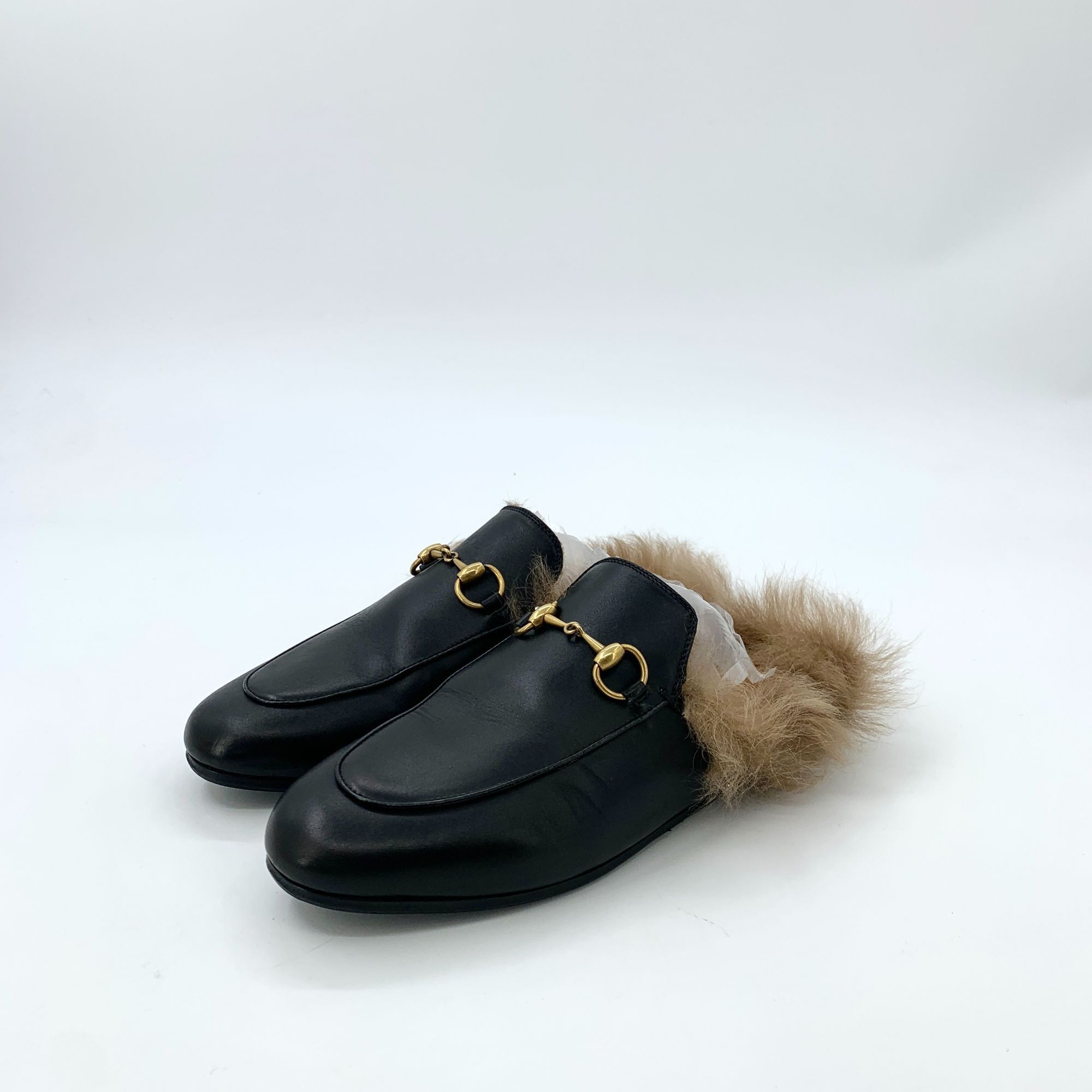 Gucci Horsebit Fur-Lined Leather Mules Size 36 Made In Italy