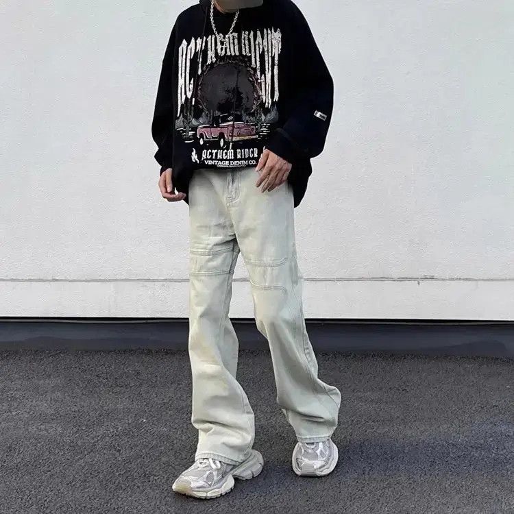Retro washed distressed patchwork jeans