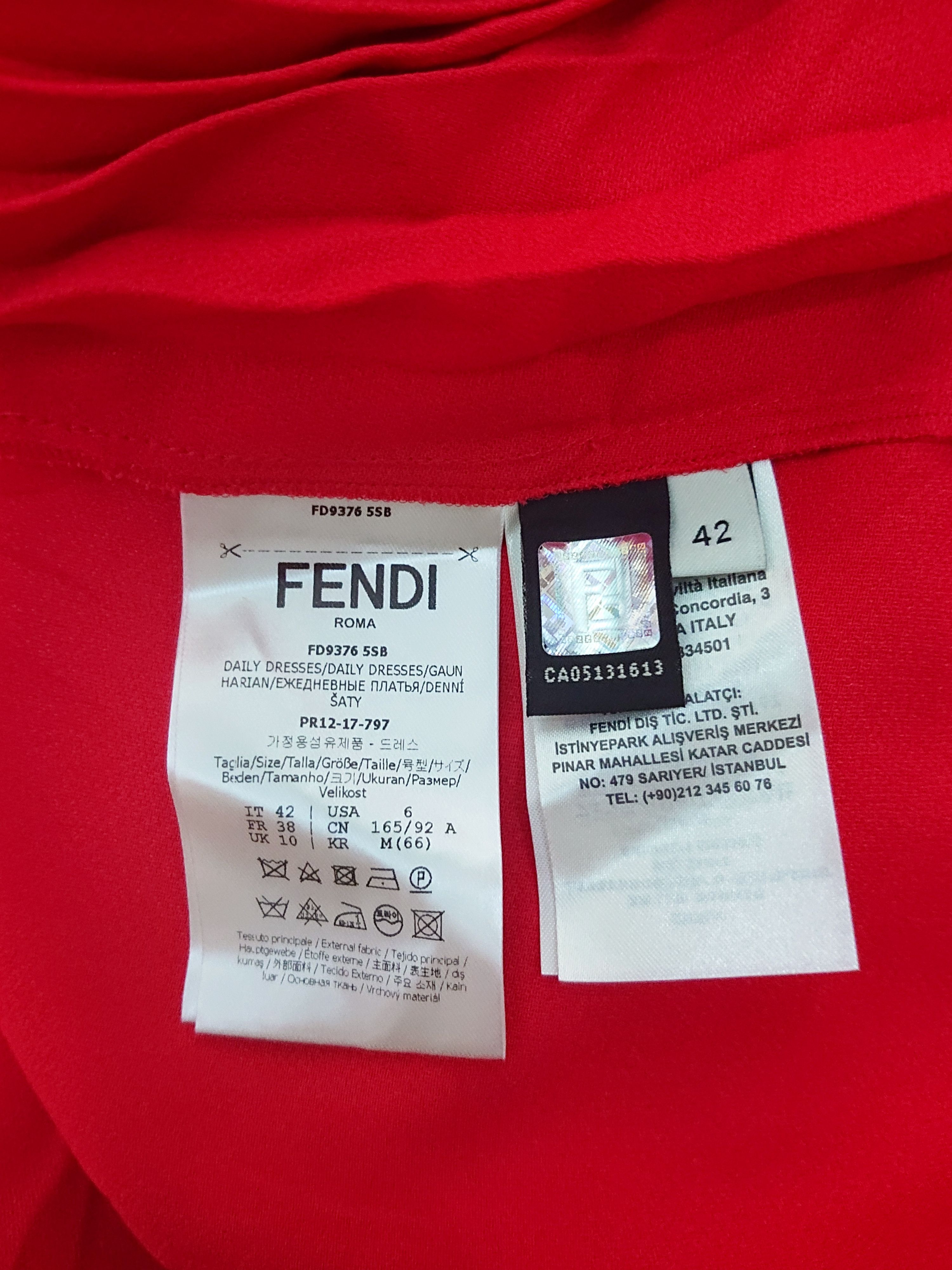 Fendi FENDI Pleat-side Tie-neck Satin Mini Dress In Red Size M / US 6-8 / IT 42-44 - 6 Thumbnail