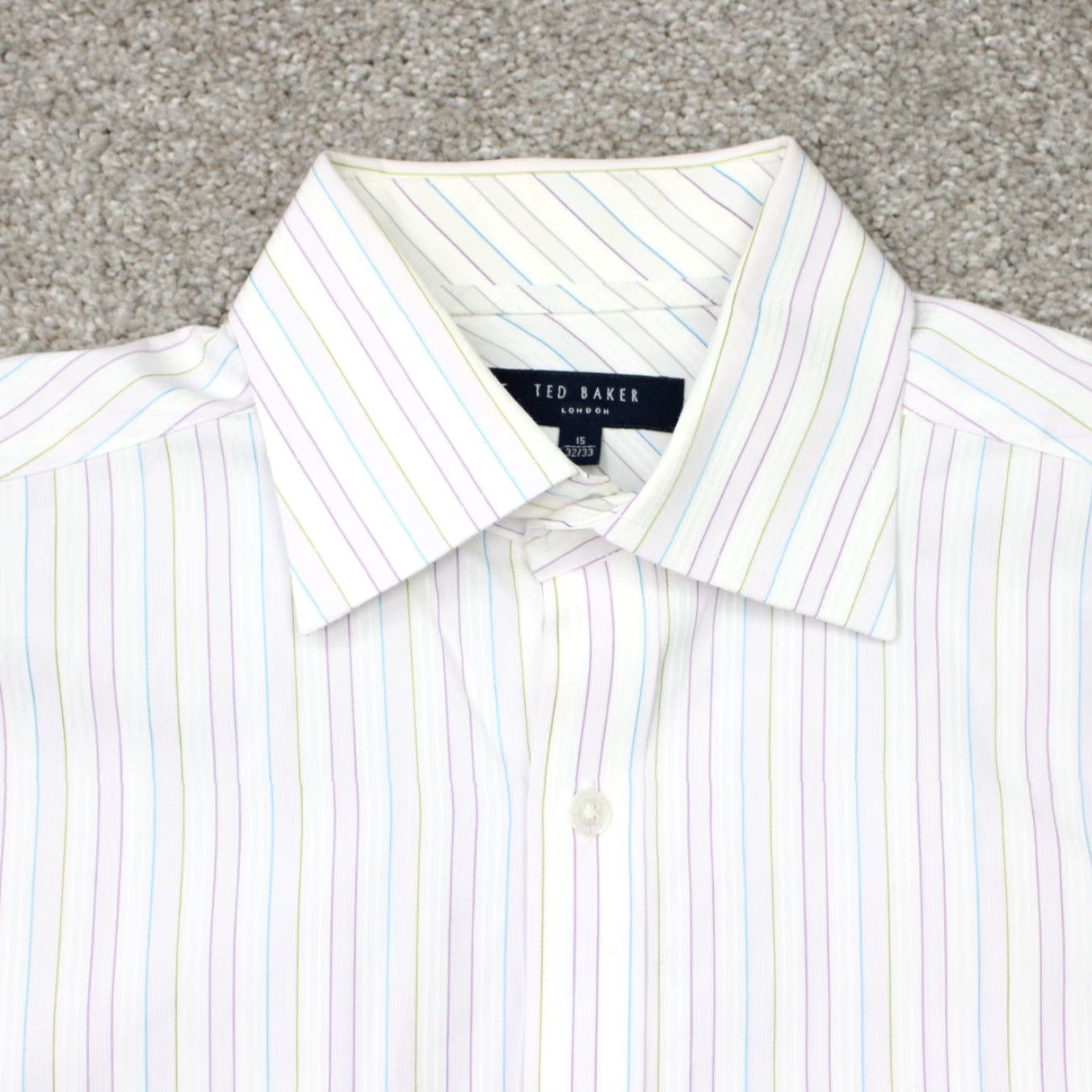Ted Baker Ted Baker London Shirt Mens 15, 32/33 White/Blue/Purple 100% Cotton L/S Button-Down Collar Shirt/Dress Size US M / EU 48-50 / 2 - 5 Thumbnail