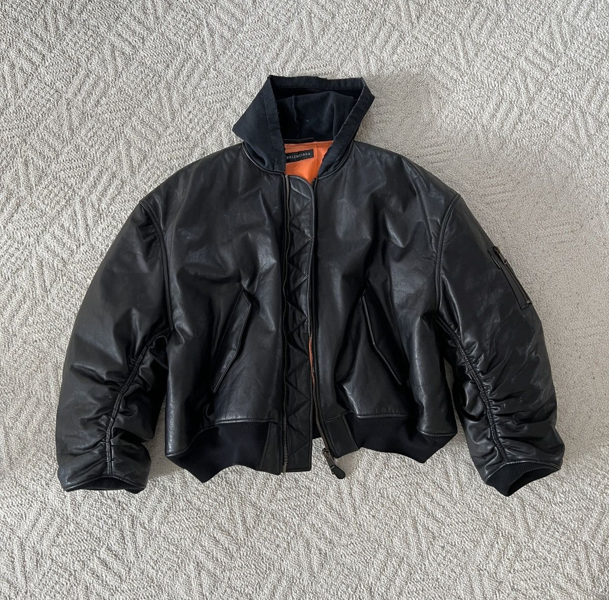 image of Balenciaga Fall 23 Oversized Leather Bomber Jacket in Black, Men's (Size Small)