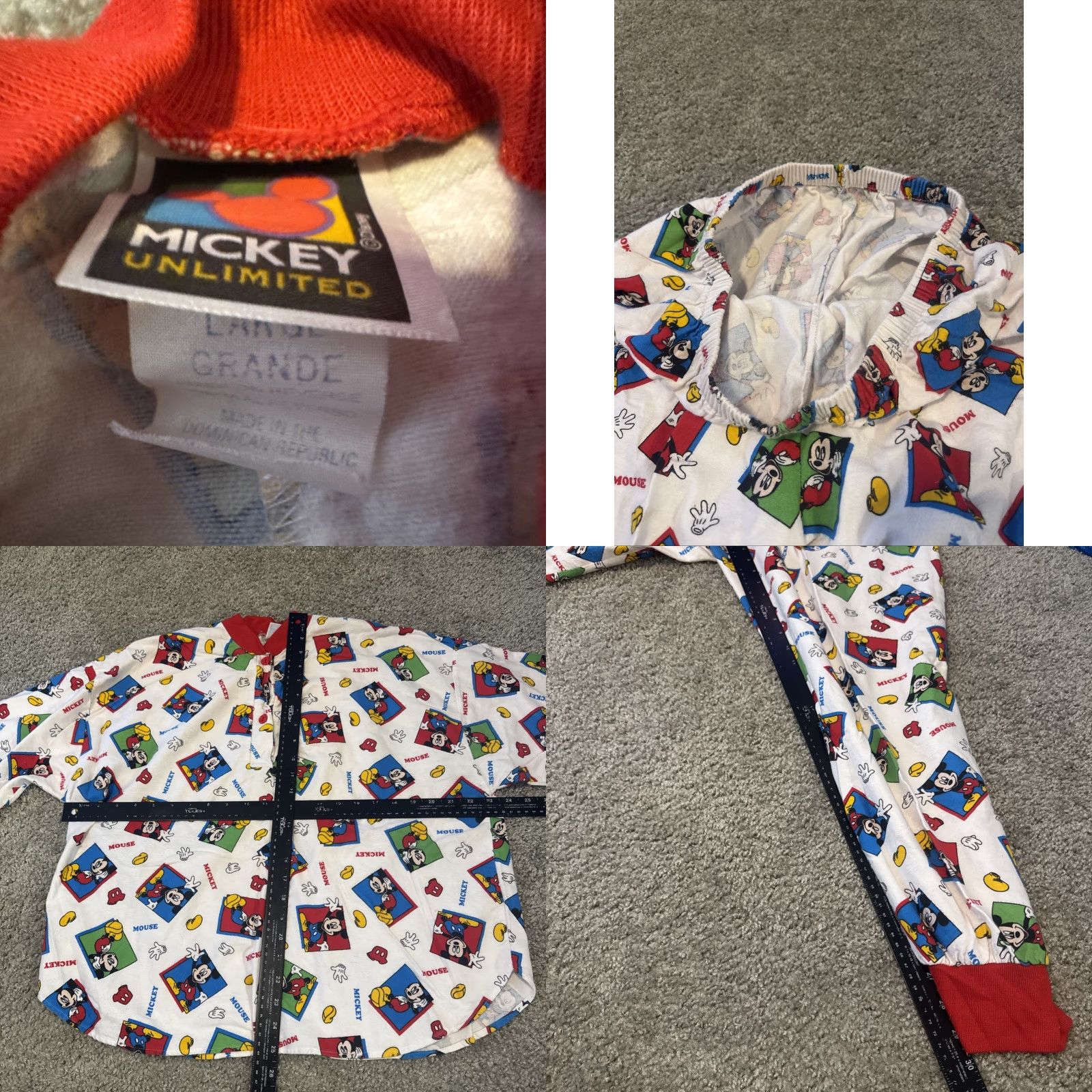 Disney VINTAGE Disney Mickey Unlimited All Over Print Pajamas Sleep Top + Pants Large Size L / US 10 / IT 46 - 8 Thumbnail