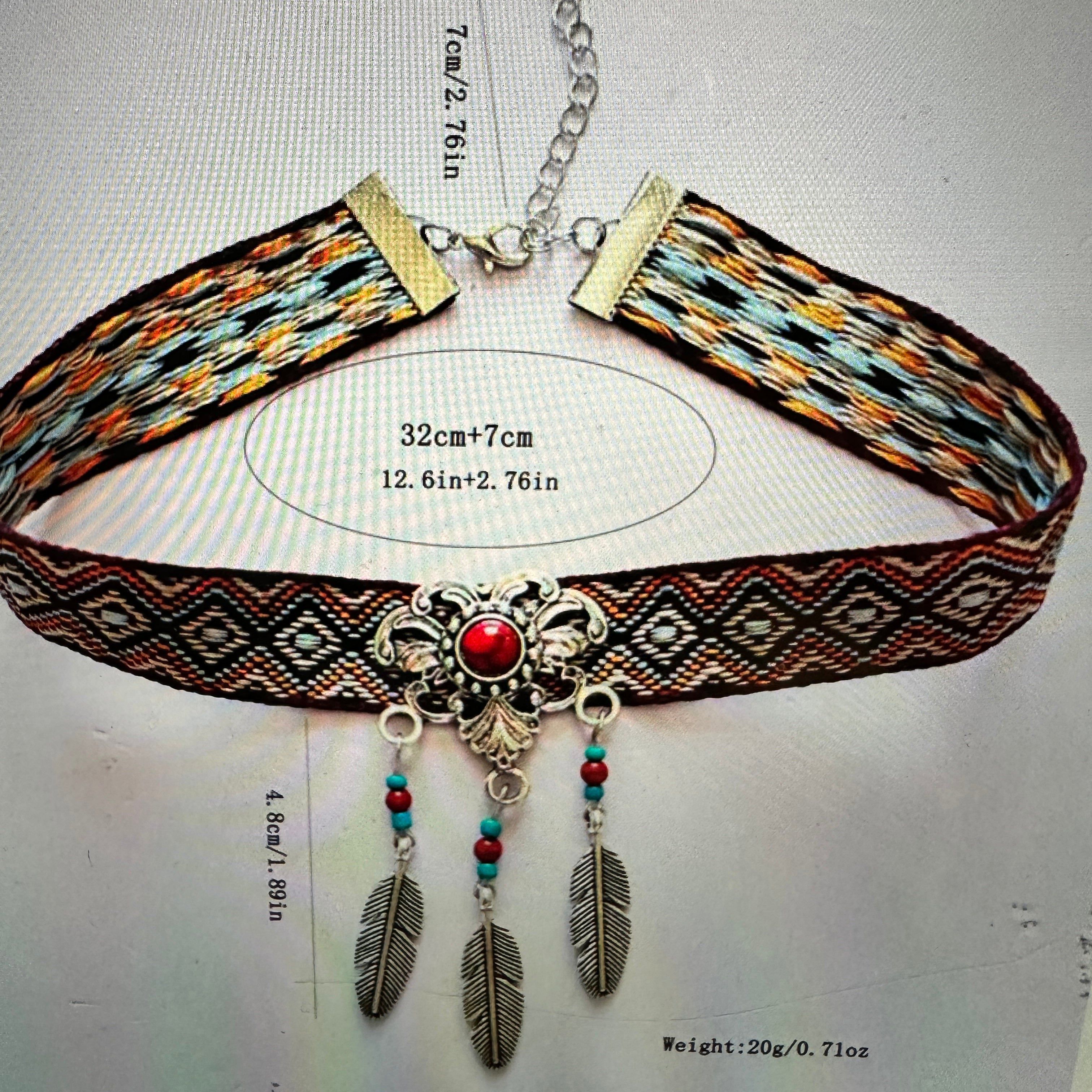 Other Handcrafted Bohemian Coral & Feather Choker Necklace with Gi Size ONE SIZE - 8 Thumbnail