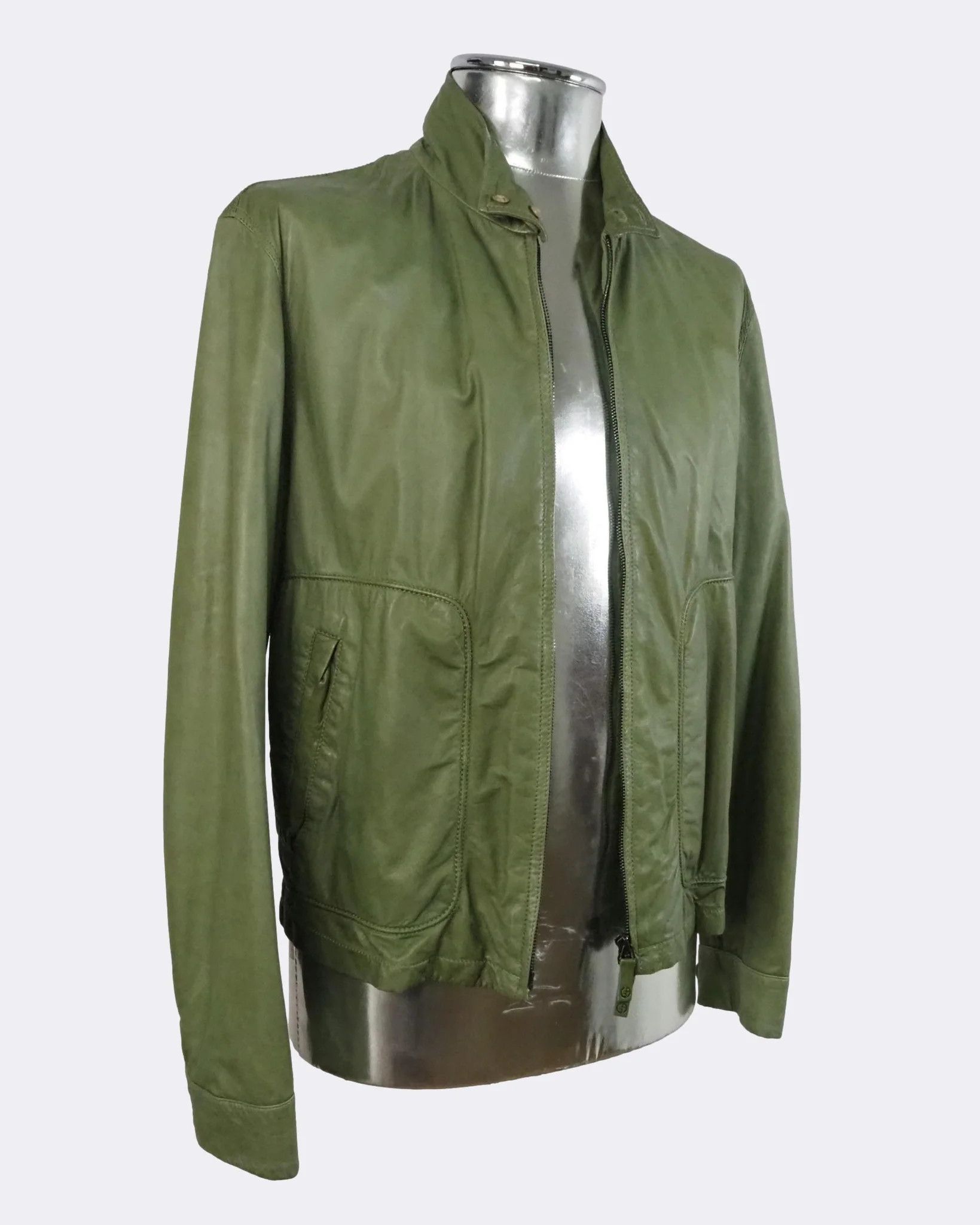Giorgio Armani Men's Giorgio Armani Lightweight Green Leather Jacket $2083 Size US M / EU 48-50 / 2 - 9 Thumbnail