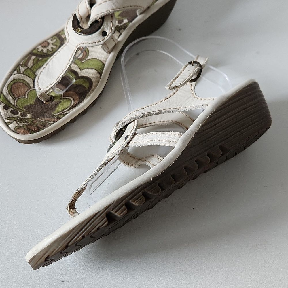 Fly London FLY LONDON | Leather Thong Sandals Wedges White Sz 40 Size US 10 / IT 40 - 3 Thumbnail
