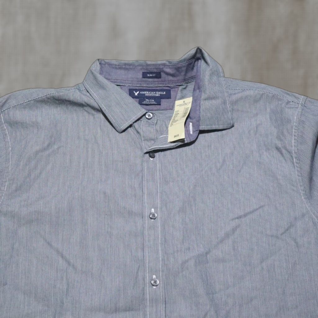 American Eagle Outfitters American Eagle Outfitters Shirt 2XL Blue Striped Long Sleeve Button-Up Men Slim Fit Size US XXL / EU 58 / 5 - 1 Thumbnail