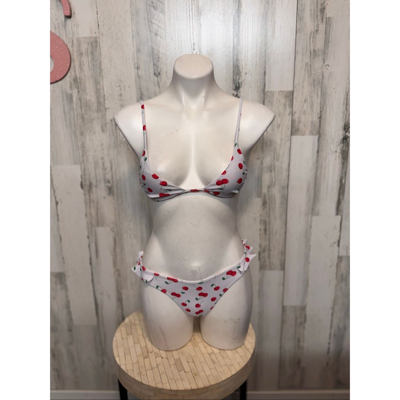 Other Cherry Print Bikini Set Women’s Two Piece Ruffle Bottoms Adj Size ONE SIZE - 2 Thumbnail
