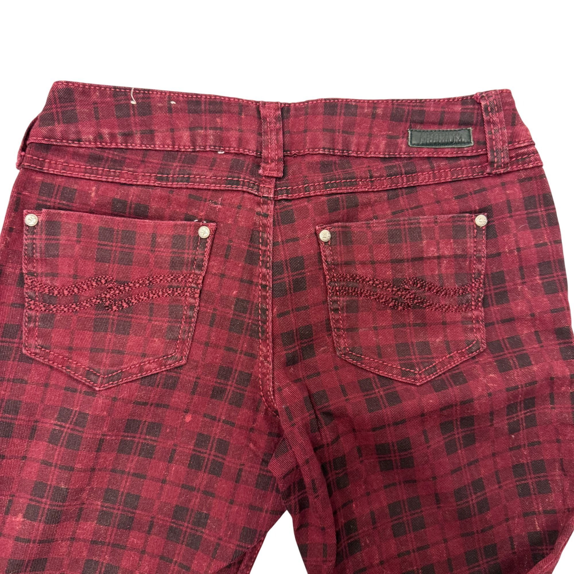 Almost Famous Vtg Almost Famous Stretchy Maroon Black CHECKER Grunge Jeans Size 32" / US 10 / IT 46 - 7 Thumbnail