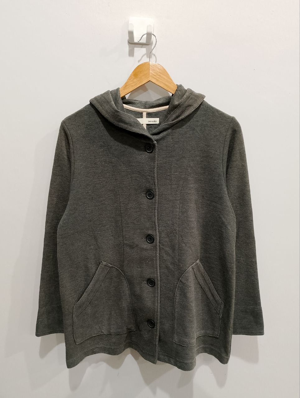 Japanese Brand SHOO LA RUE Japan Dark Grey Pullover Hooded Cardigan Size L / US 10 / IT 46 - 1 Thumbnail