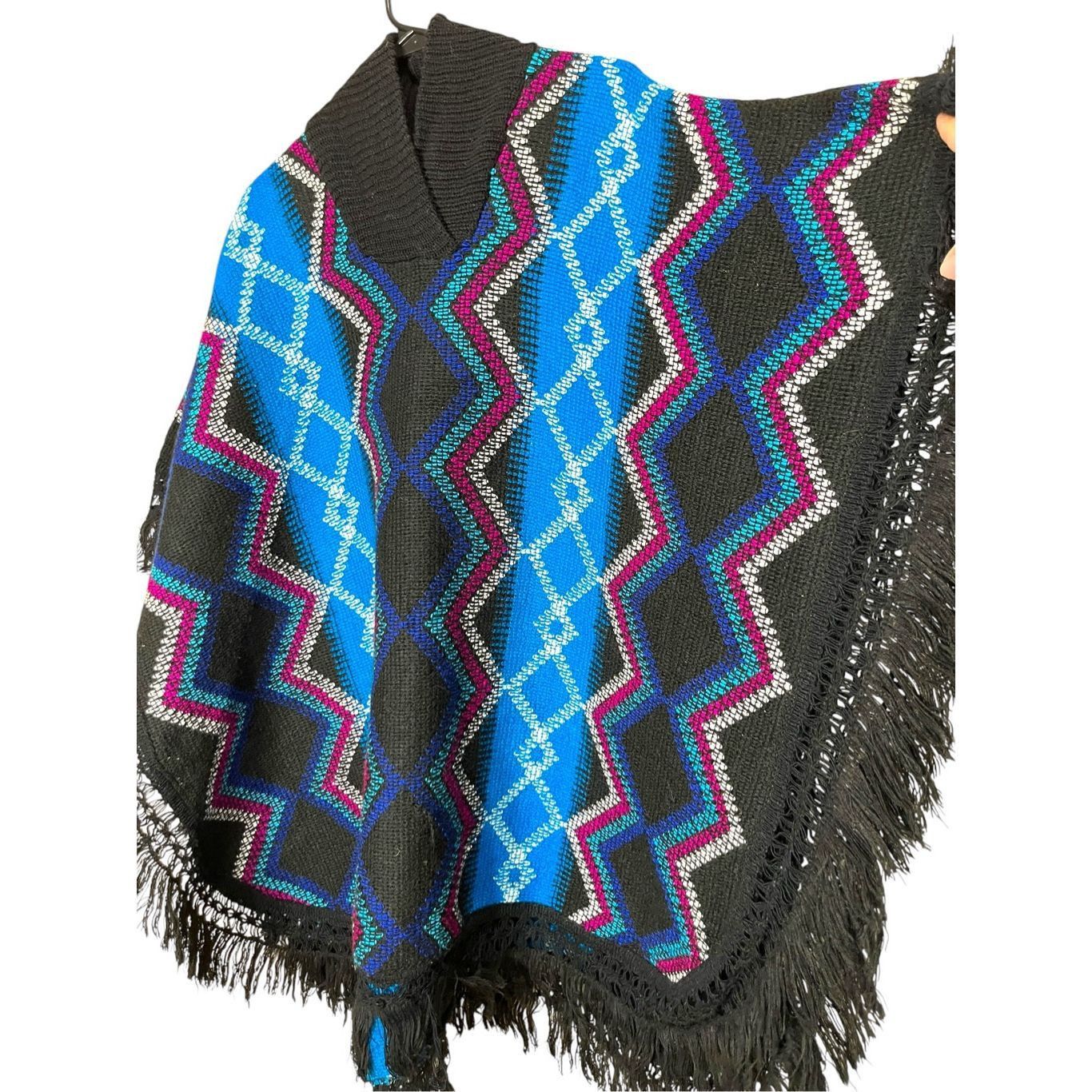 Other Vintage Blue Knit Fringe Poncho One Size Size ONE SIZE - 2 Thumbnail
