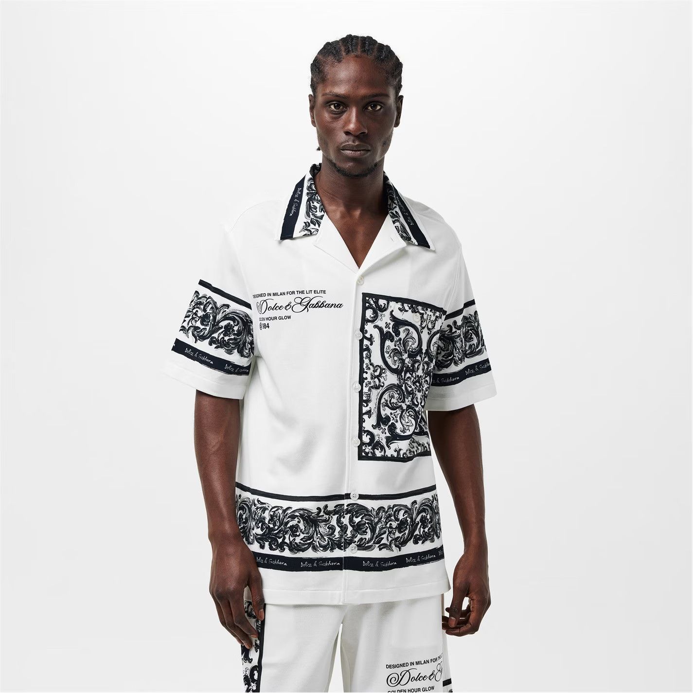 Dolce & Gabbana o1g2r1mq0426 Short Sleeve Bowling Shirt in White/Black Size US L / EU 52-54 / 3 - 3 Thumbnail
