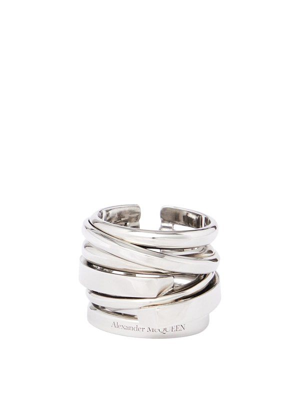 Alexander McQueen o1w1db10725 Size:17/Fine Accumulation Ring in Silver Size ONE SIZE - 1 Thumbnail