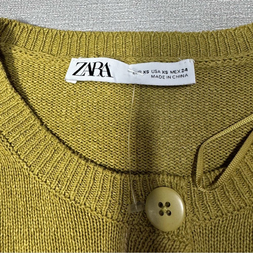 Zara New Zara Cotton Cropped Knit Olive Cardigan Size XS Size XS / US 0-2 / IT 36-38 - 6 Thumbnail