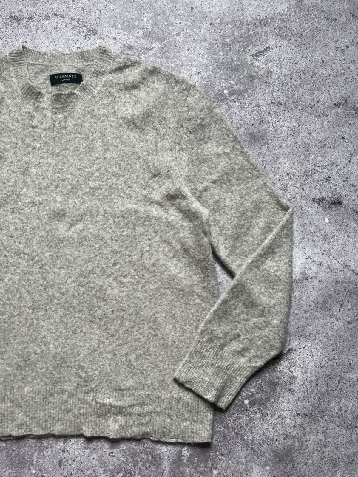 Allsaints AllSaints Wool Distressed Sweater Gray Medium Men's Size US M / EU 48-50 / 2 - 3 Thumbnail