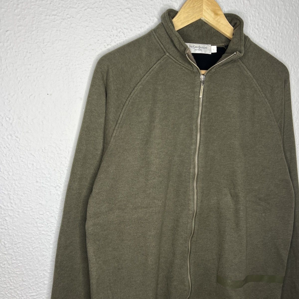 Yves Saint Laurent YSL Jacket Fleece Sweatshirt Zip Khaki