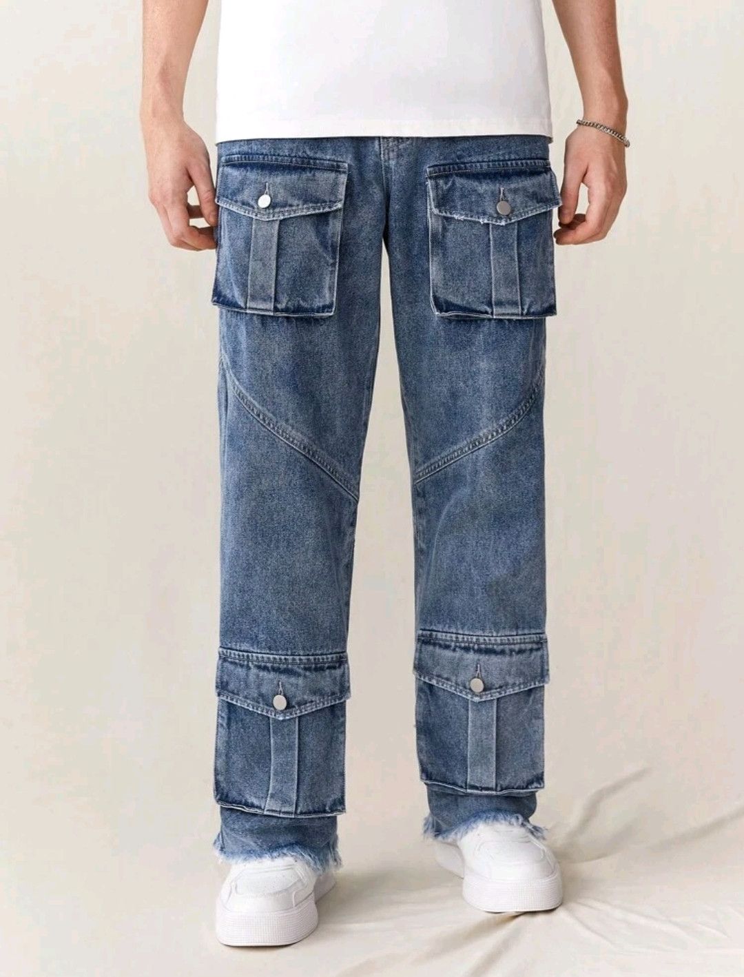 Jean Pockets Cargo Jeans Bushpants Raw Hem Size US 36 / EU 52 - 3 Thumbnail