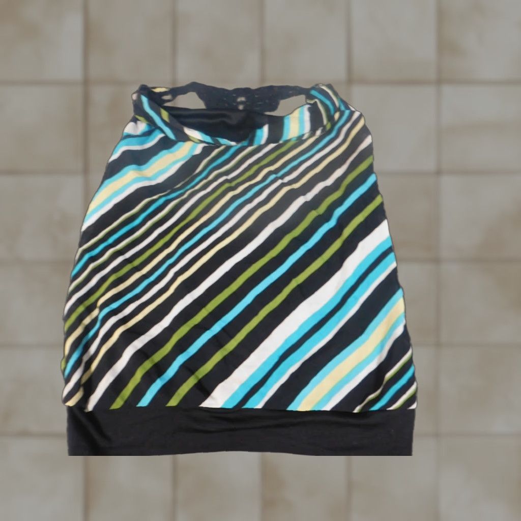 Vintage HeartSoul Blouse 1X Plus Womens Green Striped Pullover Stretch Crew Neck Casual Sleeveless Polyester Rayon Button Basic Classic Modern Style Size XL / US 12-14 / IT 48-50 - 1 Thumbnail