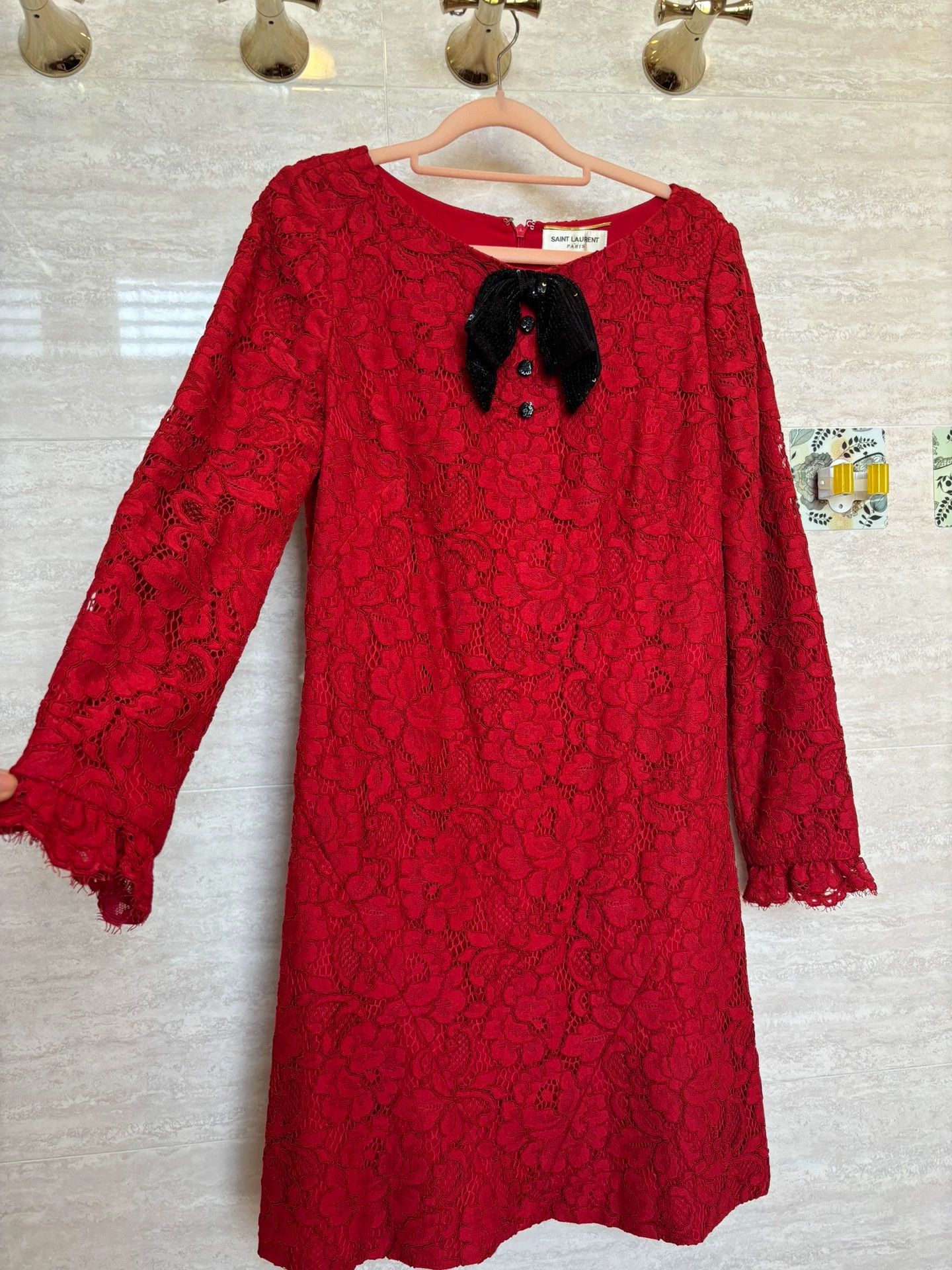 Saint Laurent Paris Red lace dress