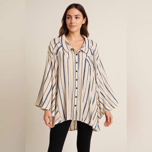 Free People Free People Striped Oversized Button-Up Tunic – Size S Size S / US 4 / IT 40 - 1 Thumbnail