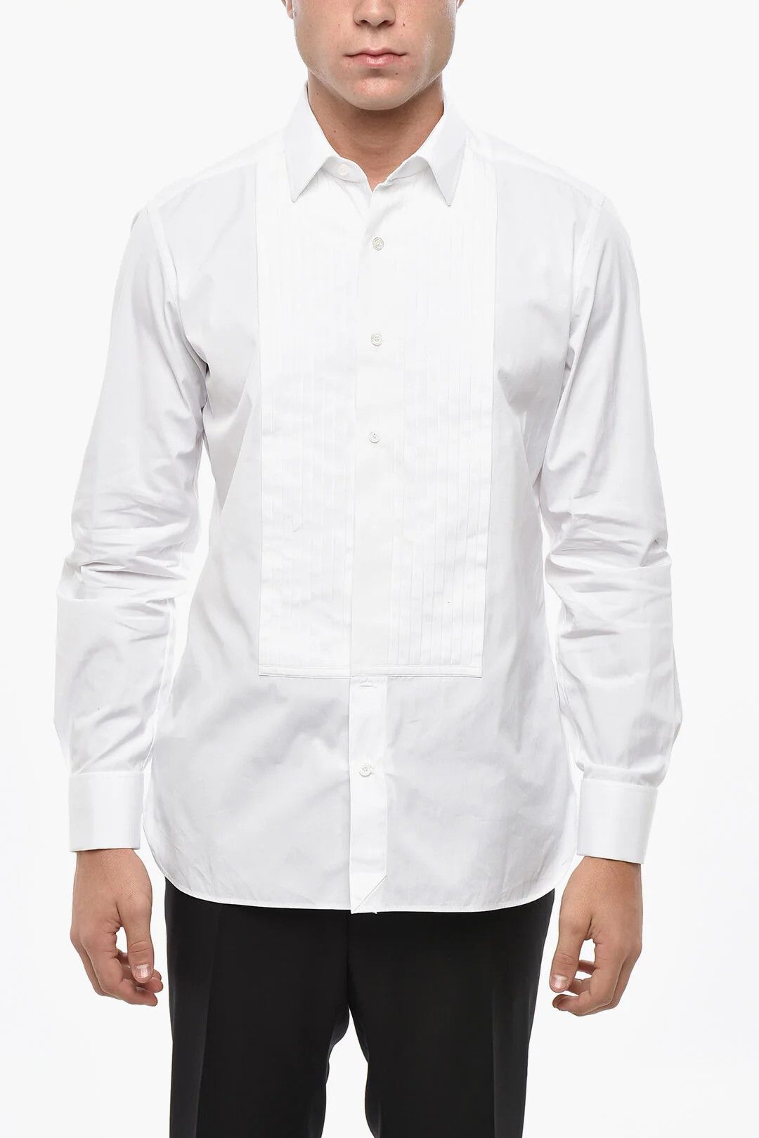 Tom Ford og1mm0426 Cotton Poplin Tuxedo Shirt in White Size US M / EU 48-50 / 2 - 1 Thumbnail