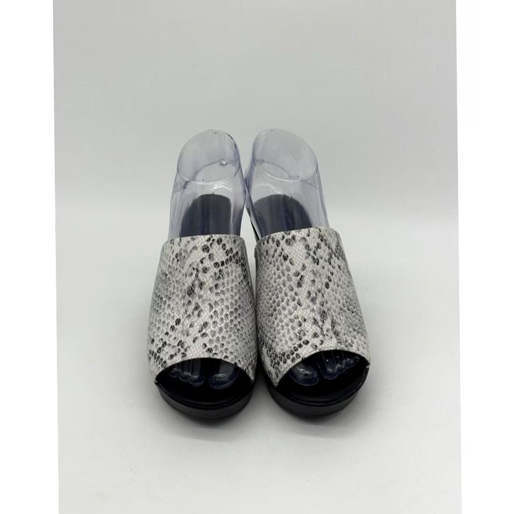 Vintage Tahari Mylana Snakeskin Print Wedge Slide Sandals Women 7.5 Grey Open Toe Ladies Size US 8 / IT 38 - 3 Thumbnail