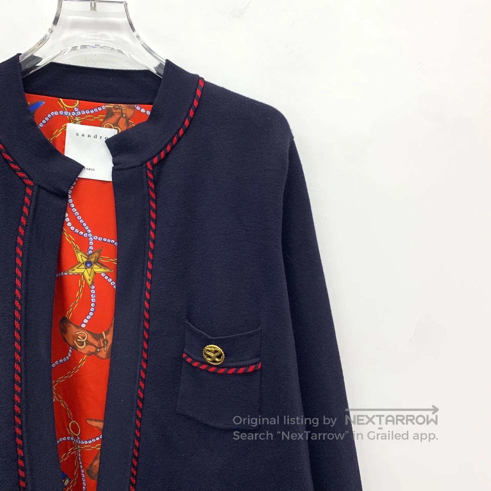 Sandro SANDRO Navy Blue Multi-Pocket Crew Neck Long Sleeve Cardig Size US S / EU 44-46 / 1 - 3 Thumbnail